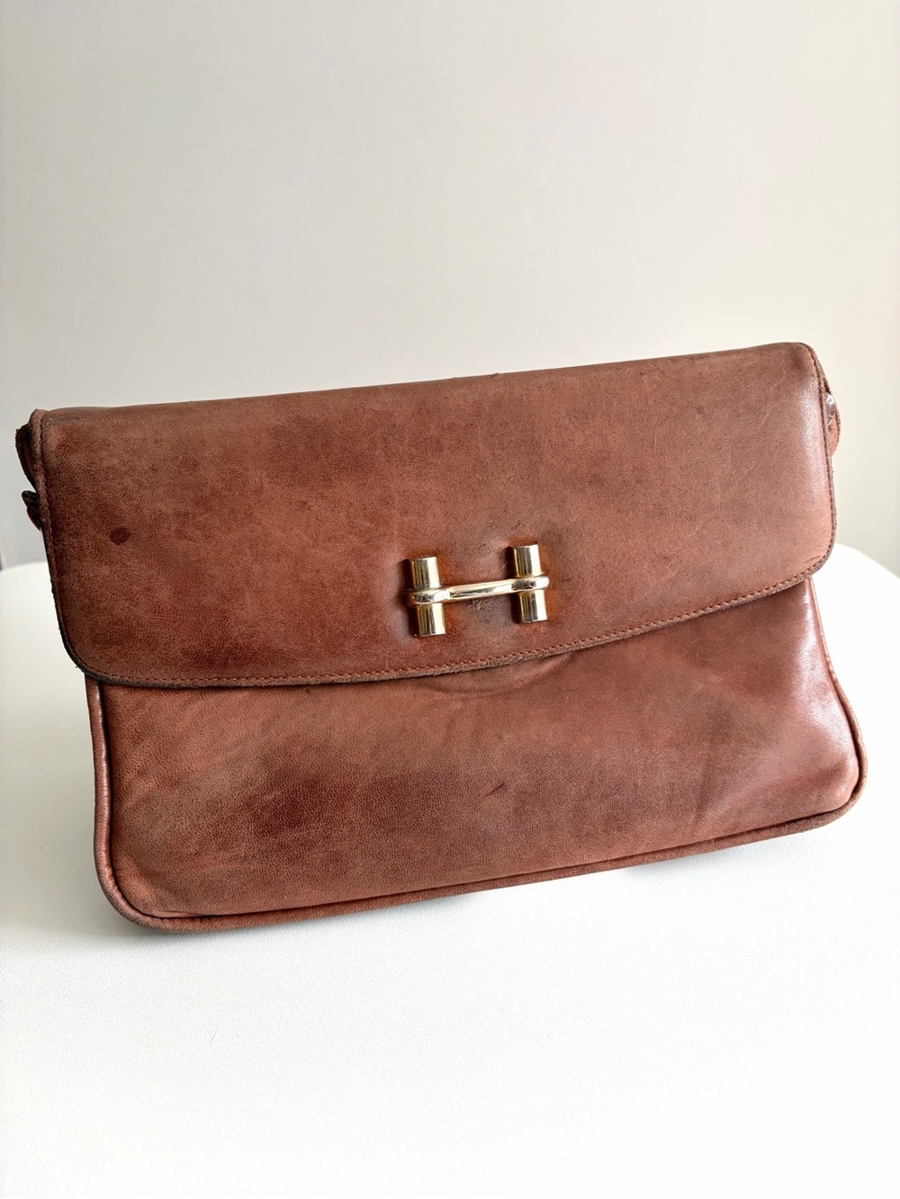 Vintage 60s Mod Brown Kidskin Leather Accordion Shoulder Bag